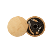 Set à vin - tire-bouchon, bouchon et embout en acier inoxydable avec boîte en bambou_1