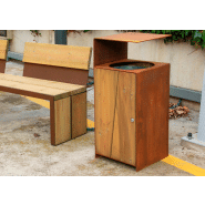 Poubelle publique TOR PA619 - bois de pin traité et structure en acier zingué avec seau intérieur en acier corten_1