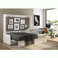 Armoire-lit escamotable VERTIGO SOFA - Accoudoirs blanc mat - Façade blanc brillant - Canapé gris clair 160x200 cm_1