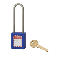 Cadenas de consignation loto lockout tagout 38 mm anse haute inox ø 4,76 bleu