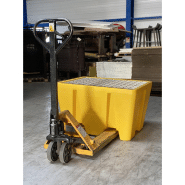 Lot de 4 bacs de rétention pour 1 fût standard - PEHD jaune avec caillebotis en acier galvanisé - Volume 240L - Charge max 250kg_1