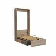 Armoire lit escamotable Dynamo Sofa - canapé intégré - chêne naturel et tissu gris - couchage 90x200 cm_1