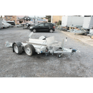 Remorque polyvalente qui se pose au sol avec 1 coffre de rangement en alu pour le transport de moto gros cube (harley, bmw, triumph, goldwing, indian ,...) - humbaur - hkt te pack 2_1