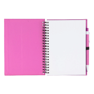 Bloc-notes à spirales - 70 pages non lignées en papier recyclé - Stylo bille assorti - Couleur fuchsia - Encre bleue - Poids 170 g_1