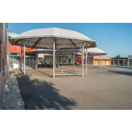 Préau d'école de 439m² en métallo-textile avec membrane sur charpente mixte bois lamellé-collé et acier galvanisé - Sur mesure_1