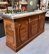 Comptoir n°101 - Chêne massif époque 1930 - 2,13m avec dessus en étain alimentaire et intérieur aménagé_1