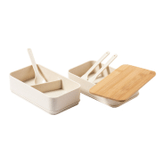 Boîte lunch en plastique PP - couvercle bambou - 2 compartiments de 700 ml avec set de couverts_1