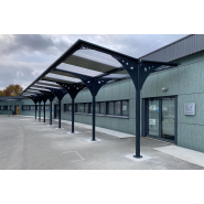 Passage couvert Série PC - Toit plat pente arrière 5% - Sur mesure, poteaux métalliques et options personnalisables_1