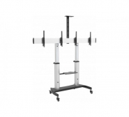 Support à roulettes pour visioconférence - 2 écrans plats 37-60'' - Aluminium anodisé et base renforcée_1