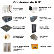 Kit pour fabrication de cabine hammam avec panneaux prêts à carreler et porte en verre
