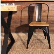 Chaise de restaurant vintage - structure acier et assise bois d'orme massif - usage intérieur/extérieur_1