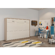 Armoire lit escamotable SKYROS 140x200 cm - structure beige et façade crème - ouverture transversale avec sommier à lattes_1