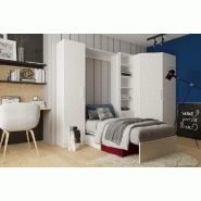 Composition angle lit escamotable blanc Dynamo Sofa - canapé intégré rouge - couchage 90x200 cm - dimensions 301x100 cm_1