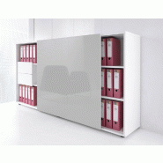 Armoire de bureau avec porte coulissante brillante - MDD - Gris anthracite, Gris brillant_1