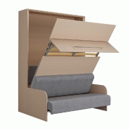 Armoire lit escamotable Sofa Automatica 140x200 cm avec canapé microfibre gris - Finition taupe_1