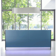 Banque d'accueil droite Linea façade Turquoise  - MDD - Support moniteur, Verre turquoise brillant_2