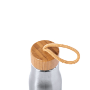 Gourde en inox - couvercle bambou et cordelette - 550 ml - couleur argenté_1