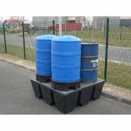 Bac de rétention 4 fûts ECO - PEHD - 475L - caillebotis acier galvanisé - Plast'Up Rotomoulage_1