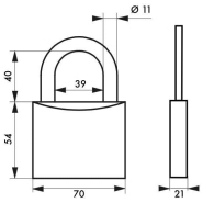 Cadenas à clé Thirard - Corps laiton monobloc - Anse acier cémenté - 70 mm_1