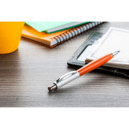 Stylo à bille en plastique blanc perle - Clip métal - Recharge bleue - Couleur orange_1