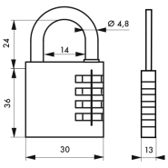 Cadenas à code 30 mm - Corps laiton monobloc - Anse acier nickelé - Combinaison modifiable 10 000 possibilités - THIRARD_1