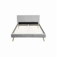 Cadre de lit Remo 160cm - Sommier à lattes en bois - Revêtement tissu gris sobre et moderne_1