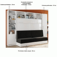 Lit escamotable VERTIGO SOFA blanc brillant - Canapé anthracite - Couchage 160x200 cm - Avec colonnes de rangement_1