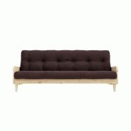 Canapé 3 places convertible Indie - Style scandinave avec futon marron - Couchage 130x190 cm_1