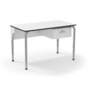 Table d'école Rectangle Teacher - Table pour enseignants - Taille réglable 4 et 6 - Structure métallique et plateau en mélamine blanche_1
