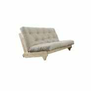 Banquette convertible FRESH en pin massif - Tissu lin - Couchage 140x200 cm - Matelas futon capitonné_1