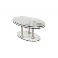 Table basse double chrome - plateaux pivotants en verre trempé et structure en acier inoxydable_1