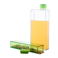 Gourde rectangulaire en plastique transparent - Réservoir amovible - 320 ml / 125 ml - Couleur vert_1