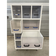 Meuble avec tiroirs transparents pour usage en laboratoire