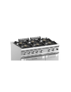 Fourneau 6 feux gaz - 7 kW sur four gaz GN 2/1 et placard - Acier inoxydable, brûleurs en fonte - MBM - DOMINA PRO 700_1