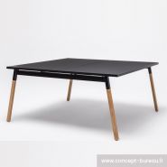 Kontor - Bureau open space pour 2 personnes - Plateau mélaminé et piétement bois massif finition frêne naturel_1