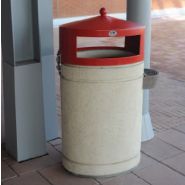 306a - Agora - Fima - Corbeille publique en ciment sablé avec couvercle et cendrier intégré_1
