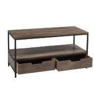 Table basse BAPITA - 2 tiroirs - Bois massif marron foncé et métal noir - Dimensions L120 x H61 x P50 cm_1