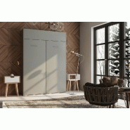 Armoire lit escamotable Dynamo gris mat - Couchage 120x200 cm avec ouverture assistée et sommier à lattes_1