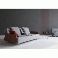 Innovation Living - Canapé mobile sur roulettes Long Horn Arms gris Twist Granite - Convertible lit 210x140 cm avec accoudoirs finition noyer_1