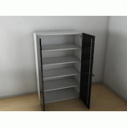 Armoire mi-haute portes battantes - Leto L90 H143 - bois mélaminé, serrure intégrée, étagères incluses_1