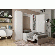 Composition angle lit escamotable Dynamo Sofa - accoudoirs blanc - tissu marron - couchage 90x200 cm - dimensions 305x100 cm_1