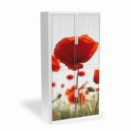 Armoire à rideaux avec décor nature - EasyOffice. - Coquelicots, Haute_1