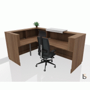 Banque d'accueil d'angle Delta Plus avec réhausse - Mobel Linea - 184, Blanc mat, Droite, Acacia foncé, Oui_2