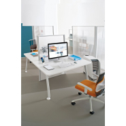 Bureau bench double poste avec top access, cloison mixte et étagère 3ème niveau - Kprim System_1