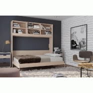 Lit escamotable STRADA-V2 taupe mat avec surmeuble 6 niches - Couchage 140 x 200 cm - Gain de place_1