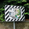 Miroir de rue règlementaire en agglomération - incassable Vialux® avec cadre rayé noir et blanc - distances d'observation 8, 10 et 15m_1