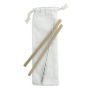 Pailles en bambou naturel réutilisables - Ensemble de 2 pailles avec brosse de nettoyage et pochette en coton_1