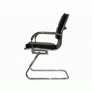 Siège de réunion Molt - Assise et dossier en simili cuir noir - Piètement en acier chromé avec accoudoirs_1