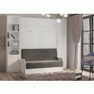 Composition lit escamotable blanc mat Dynamo Sofa - Canapé accoudoirs blanc et gris - Armoire et bibliothèque 140x200 cm_1