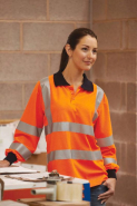 Polo manches longues haute visibilité - Réf: YHVJ310 - Polyester, bandes réfléchissantes, normes EN ISO20471: 2013 Classe 3 et GO/RT 3279_1